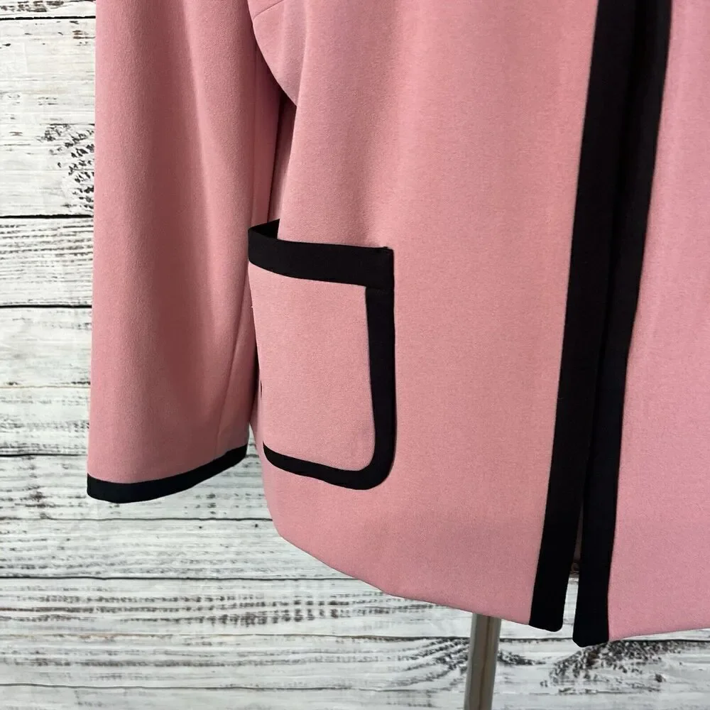 Nine West Blazer Jacket Mauve Pink Black Open Front Career Professional Church